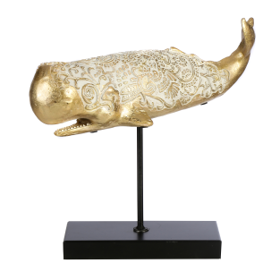 Vitale Whale Gold İşlemeli Balina Biblo 40 cm AK.ID0115